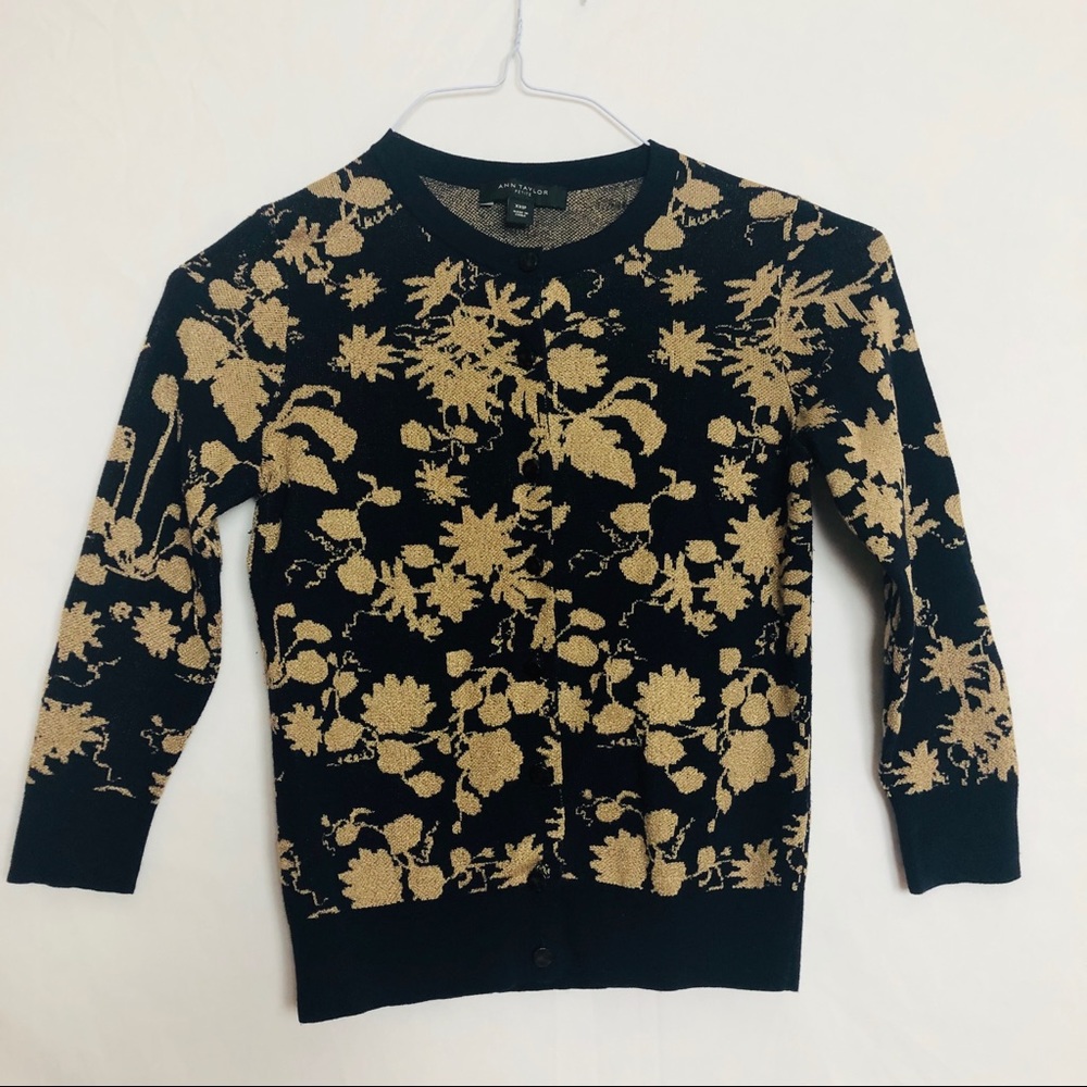 Ann Taylor Petite Navy/Gold Cardigan